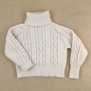 Cozy and Thick Cable Knit Turtleneck Sweater - Cream
